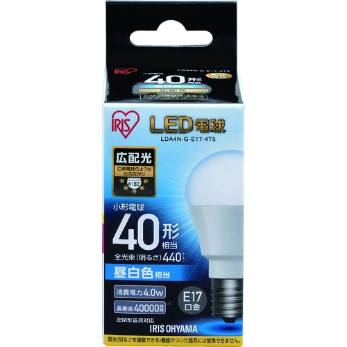 IRIS LED電球 E17広配光タイプ 40形相当 昼白色 440lm【LDA4N-G-E17-4T5】