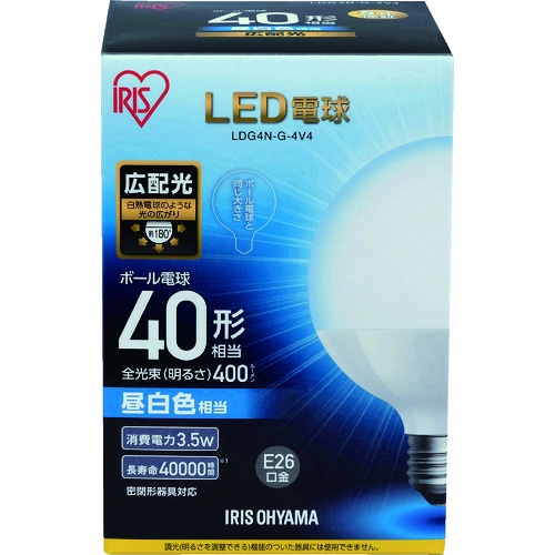 IRIS LED電球 ボール電球タイプ 40形相当 昼白色 400lm【LDG4N-G-4V4】