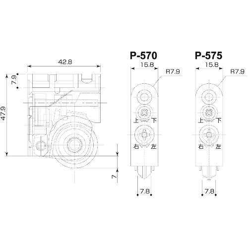MK 調整Y型戸車 Y型 BR入 上下左右調整式【P-575-0Y0】