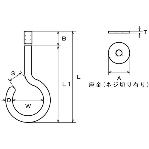 水本 ステンレス 吊りフック(ブネジ)(カットアンカー付) 線径6mm(1個入)【B-2723】