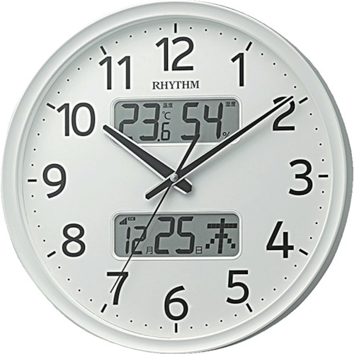 RHYTHM リズム 電波 壁掛け時計 温湿度計付き カレンダー 連続秒針 白 φ350x52【8FYA03SR03】