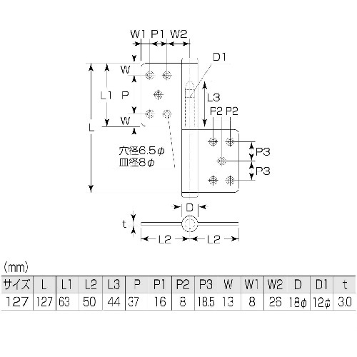 MK KJ旗丁番127ミリ マットブラック ビス付【S-515  12U】