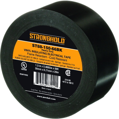 ストロングホールド StrongHoldビニールテープ 耐熱・耐寒・難燃 ヘビーデューティーグレード 黒 幅38.1mm 長さ20m ST88-150-66BK【ST88-150-66BK】