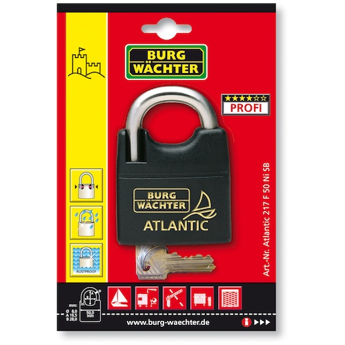 ブルク ヴェヒター 樹脂強化カバー付ステンレスシャックル南京錠[アトランティック]217F-40NiSB【10011】