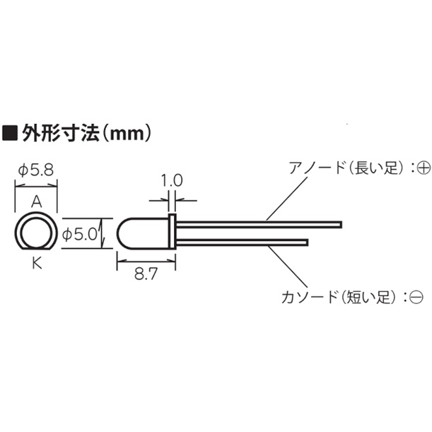 高輝度LED(赤色、5mm、6個入り)【AP-L01】