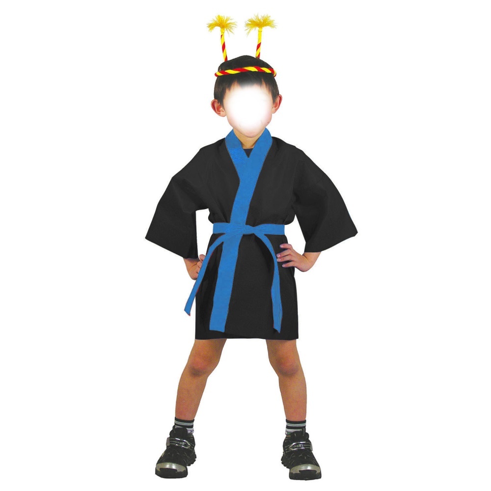 カラー不織布ハッピ 子供用 S 黒(青襟)【3186】