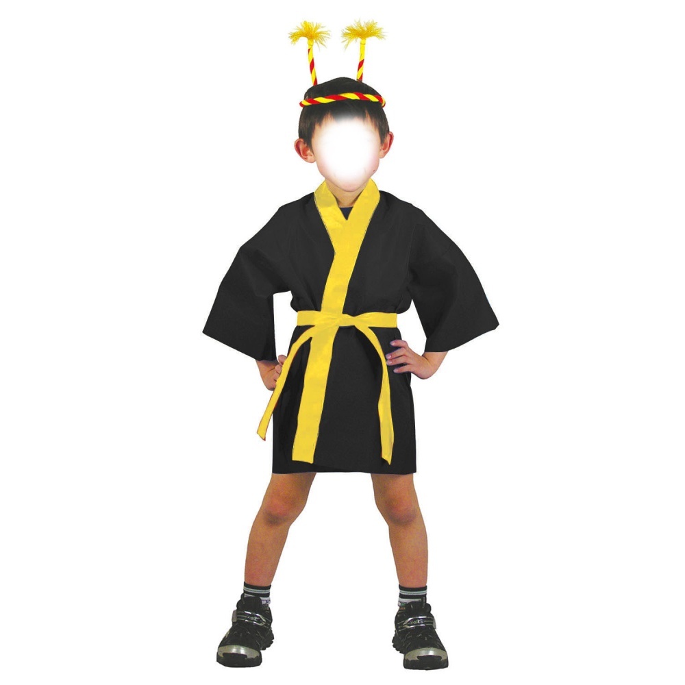 カラー不織布ハッピ 子供用 S 黒(黄襟)【3187】