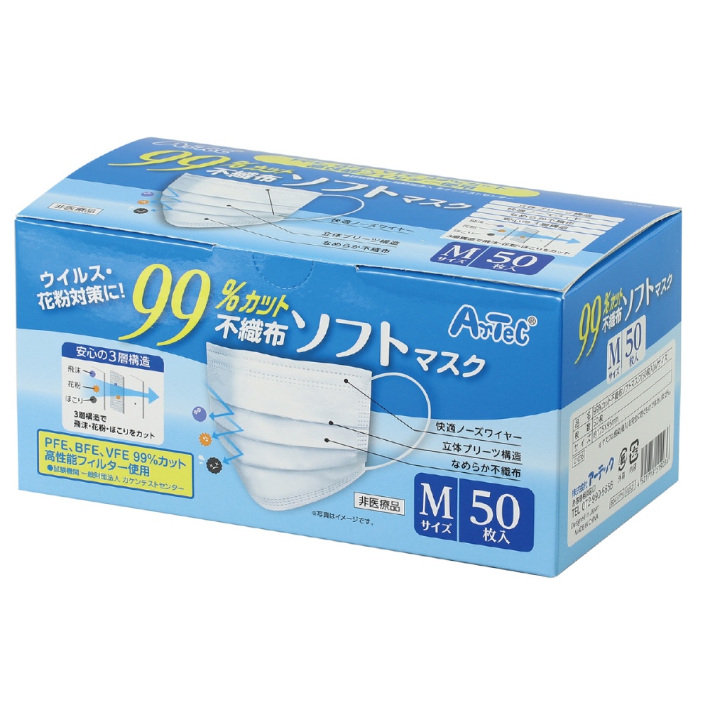 99％カット不織布ソフトマスク(50枚入)Mサイズ【51903】