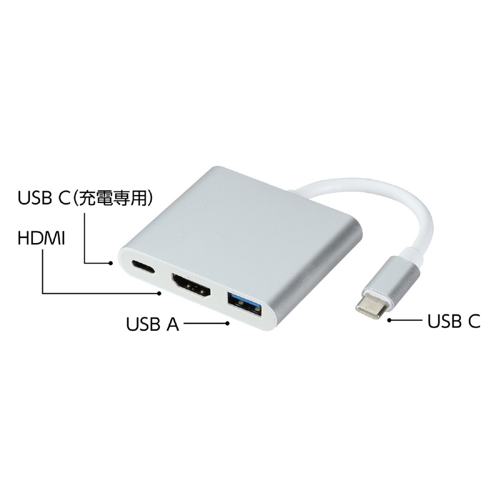 HDMI変換アダプタ(USBC to USBC/HDMI/USBA)【91774】