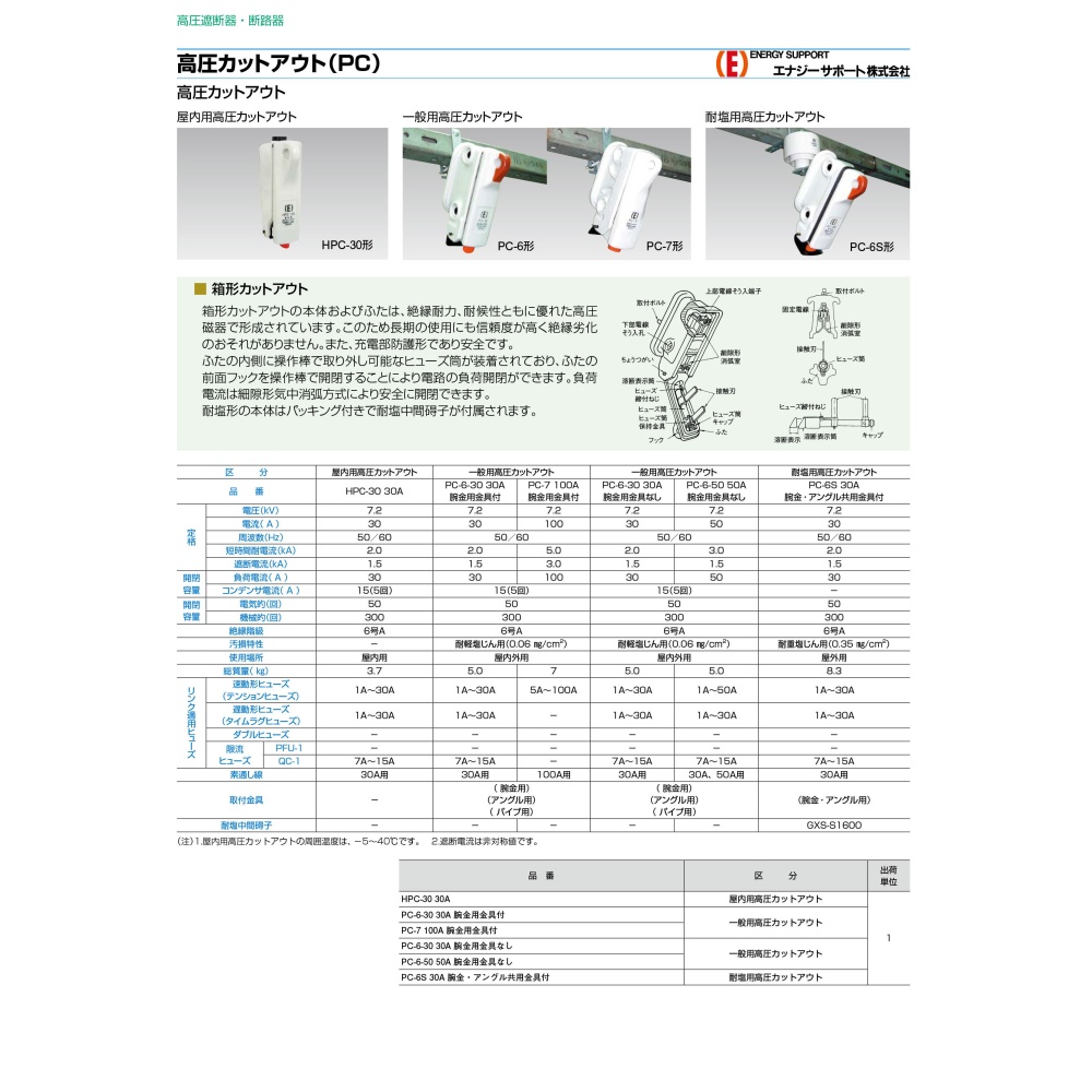 高圧カットアウト(耐塩用)【PC-6S-30-30A】