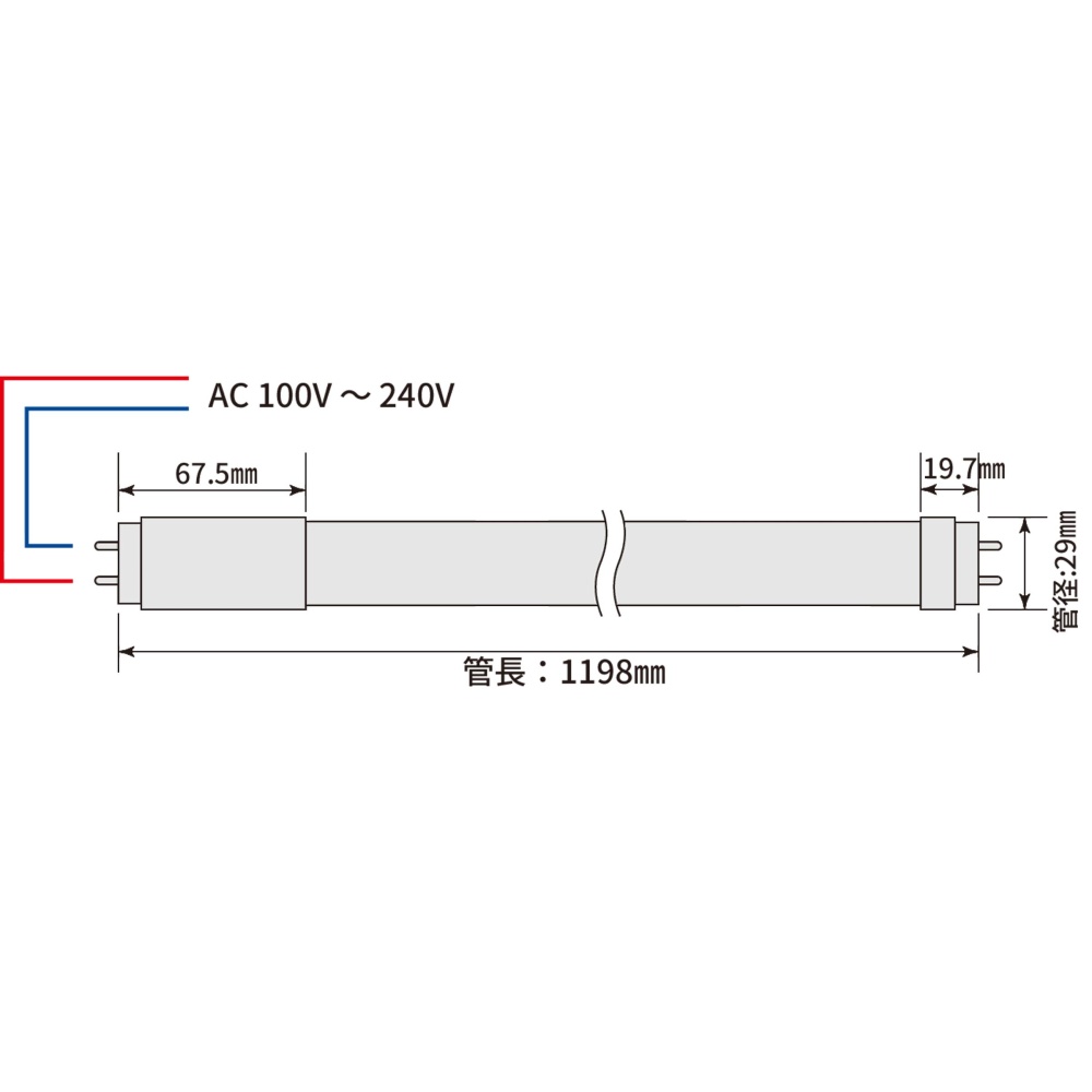 直管形LEDランプ(12W)【T8-12W65】