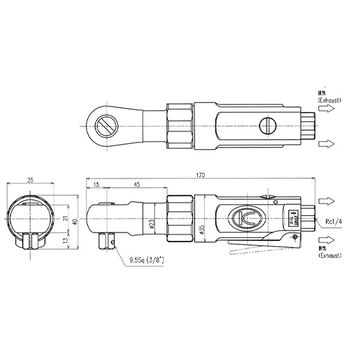 3/8’’DR/20.0N・m エアーラチェットレンチ【EA157KA】