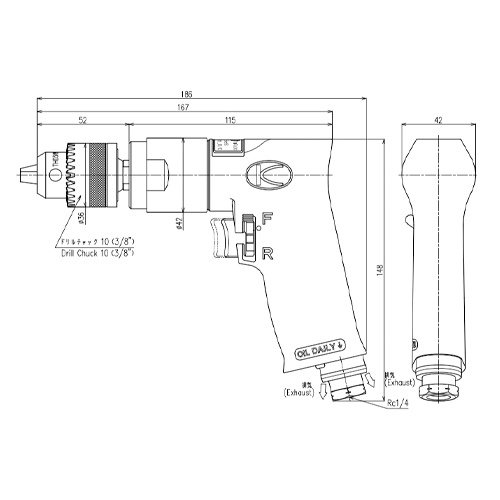 10mm/1800rpm エアードリル【EA158KB】