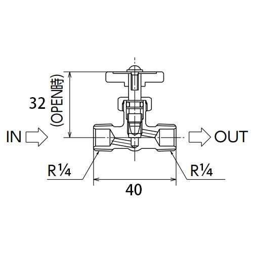 R 1/4インチ x 8mm ニードルバルブ(黄銅ハンドル)【EA426CA-11】