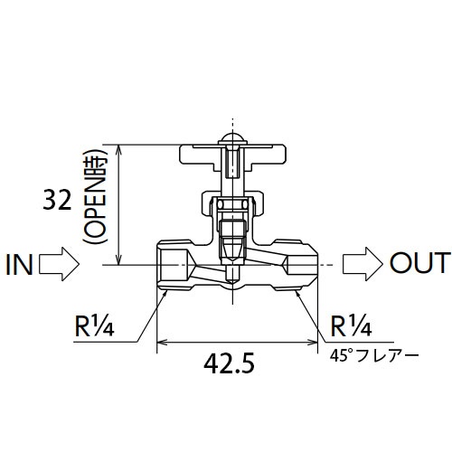R 1/4インチ x 8mm ニードルバルブ(黄銅ハンドル)【EA426CB-11】