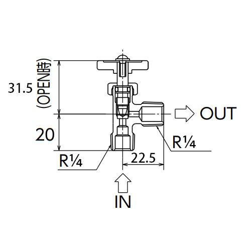 R 1/4インチ x 8mm ニードルバルブ(樹脂ハンドル)【EA426CG-1】