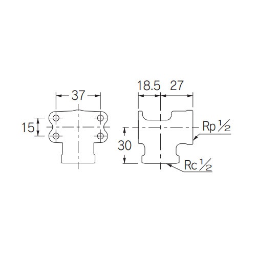 Rp1/2インチ x G 1/2インチ 座付L型ソケット【EA432MS-163A】