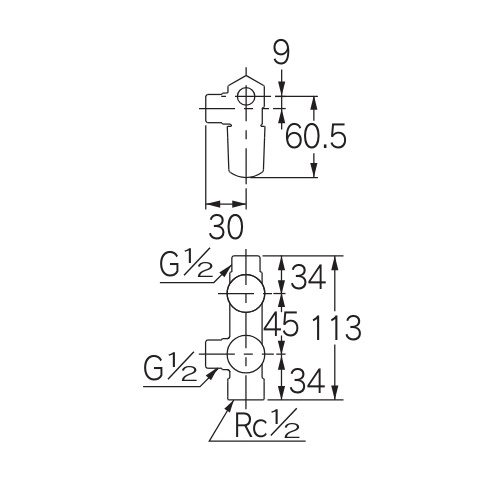 Rc1/2インチ 分岐止水栓(2ハンドル)【EA468BN-102】