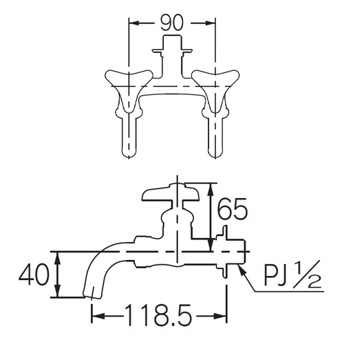 PJ 1/2インチ 双口水栓【EA468CG-4】