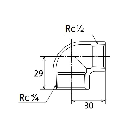Rc 3/4インチ x Rc 1/2インチ 異径エルボ(ステンレス製)【EA469AD-306A】