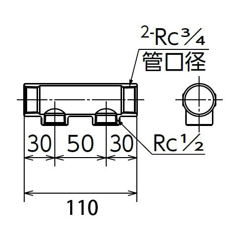 Rc3/4インチ xRc1/2インチ ヘッダー(2分岐/ステンレス製)【EA469AZ-62】