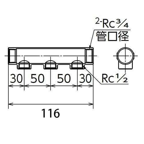 Rc3/4インチ xRc1/2インチ ヘッダー(3分岐/ステンレス製)【EA469AZ-63】
