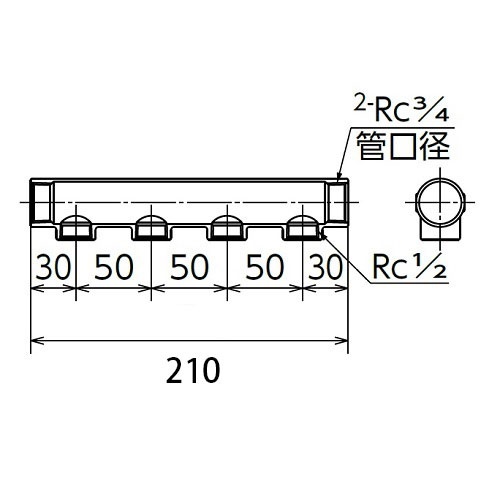 Rc3/4インチ xRc1/2インチ ヘッダー(4分岐/ステンレス製)【EA469AZ-64】