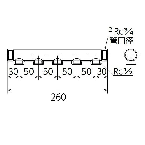 Rc3/4インチ xRc1/2インチ ヘッダー(5分岐/ステンレス製)【EA469AZ-65】