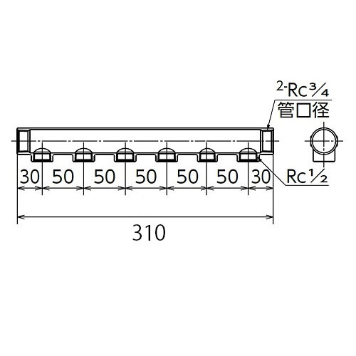 Rc3/4インチ xRc1/2インチ ヘッダー(6分岐/ステンレス製)【EA469AZ-66】