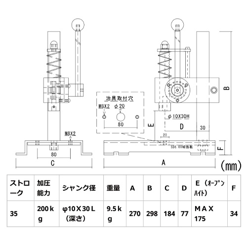 200kg/185×250×292mm ハンドプレス(ラック式)【EA525X-3A】