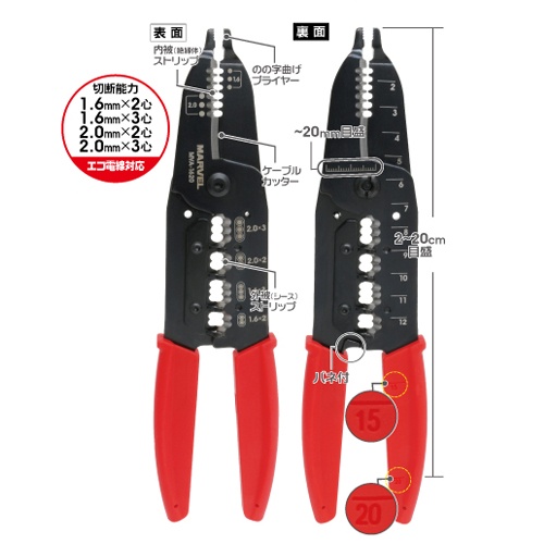 1.6・2.0mm(2・3心用)VVF線ストリッパー【EA580EF-2】