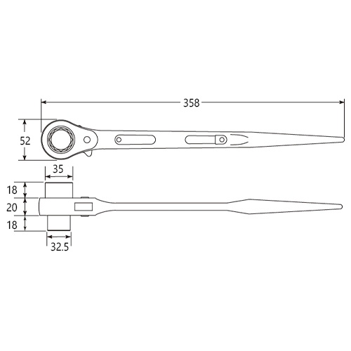 24x26mm/358mm 両口ラチェットレンチ(シノ付)【EA602AJ-22】