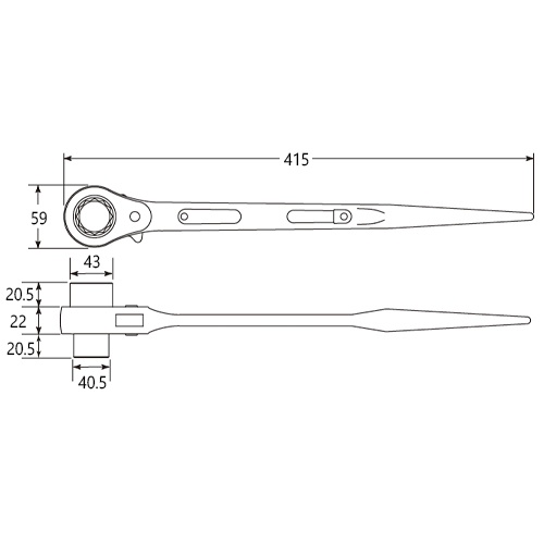 30x32mm/415mm 両口ラチェットレンチ(シノ付)【EA602AJ-28】