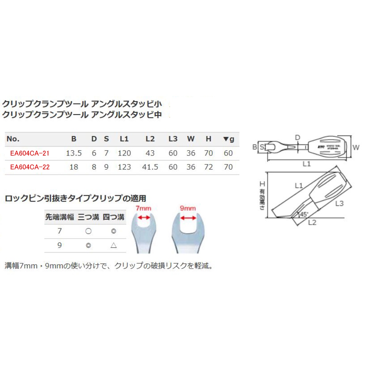 120mm/7mm クリップクランプツールスタッビ(アングル/小)【EA604CA-21】