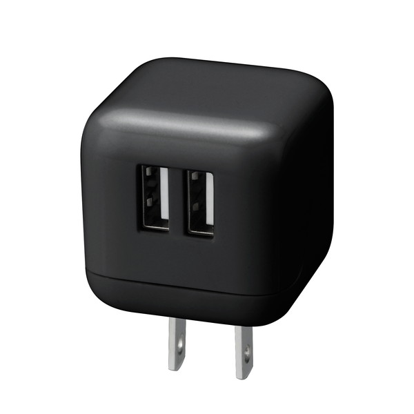 キューブ型AC-USB アダプタ 2ポート 2.1A ブラック