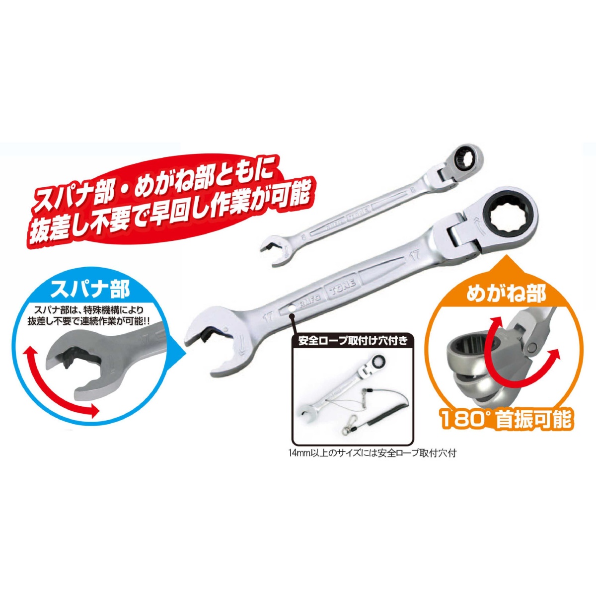 19mm コンビネーションギアレンチ(首振型)【EA614HW-19】