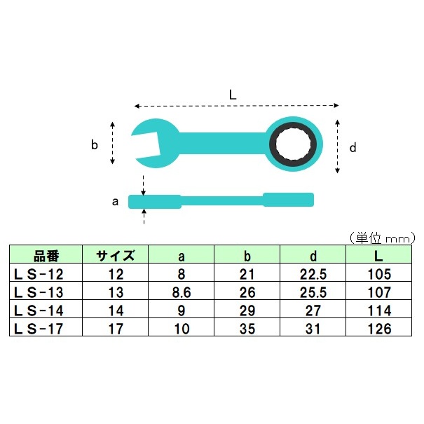13 mm ギアレンチ(スタビー)【EA614LS-13】