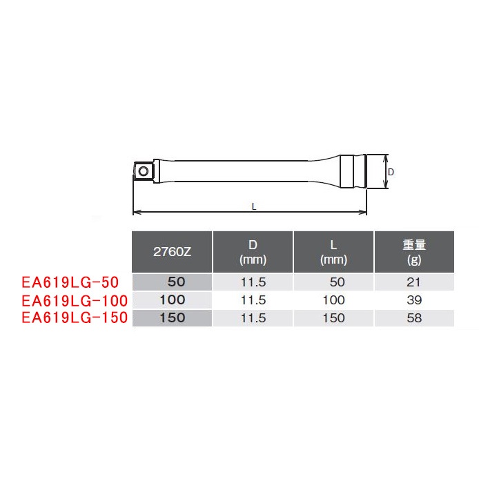 1/4’’DRx100mm エクステンションバー(Z-EAL)【EA619LG-100】