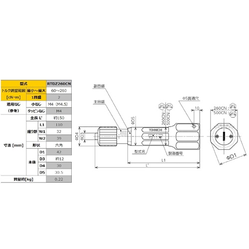 60-250cN・m 絶縁トルクドライバー(アジャスタブル)【EA723WB-1】