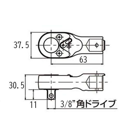 3/8’’DR ラチェットヘッド(φ15mm接続用)【EA723WG-52】