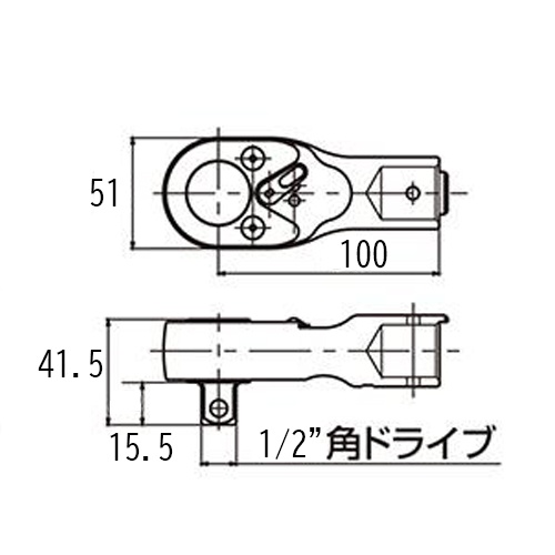 1/2’’DR ラチェットヘッド(φ22mm接続用)【EA723WG-55】