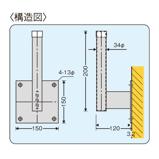 安全ミラー用取付金具(コンクリート壁面用)【EA724ZT-120】
