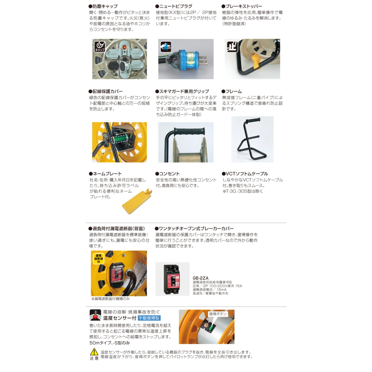 AC125V/15A/30m コードリール(漏電遮断付)【EA815D-30A】