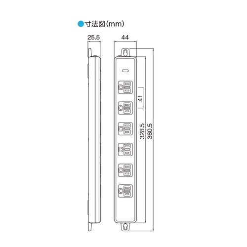 AC125V/15Ax 3m タップ(6口・アース・マグネット付)【EA815GK-63】