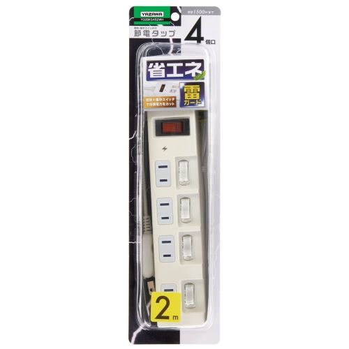 AC125V/15Ax 2m タップ(4口・個別・集中SW/白)【EA815GM-34WA】