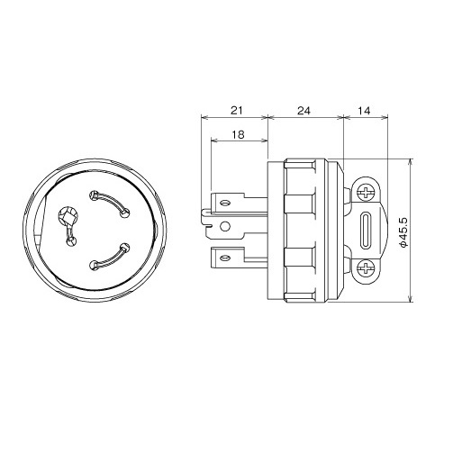 AC250V/20A 引掛プラグ(3P)【EA940BW-3】