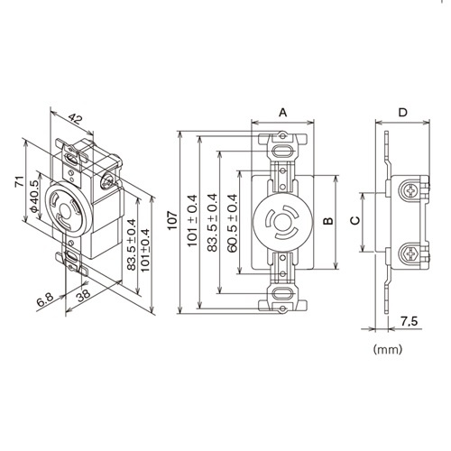 125V/15A 埋込コンセント(接地2P)【EA940CL-13】
