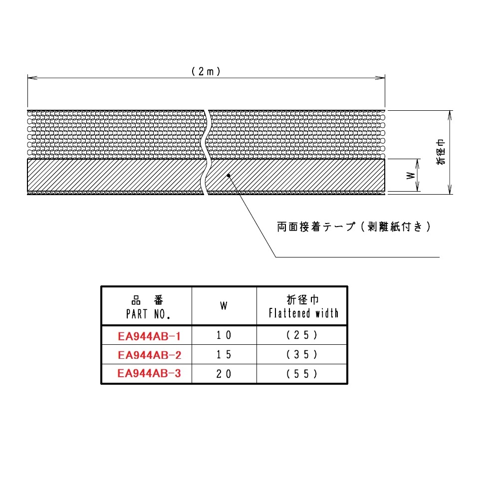 55mm× 2m 電磁波障害防止用テープ/粘着テープ付【EA944AB-3】