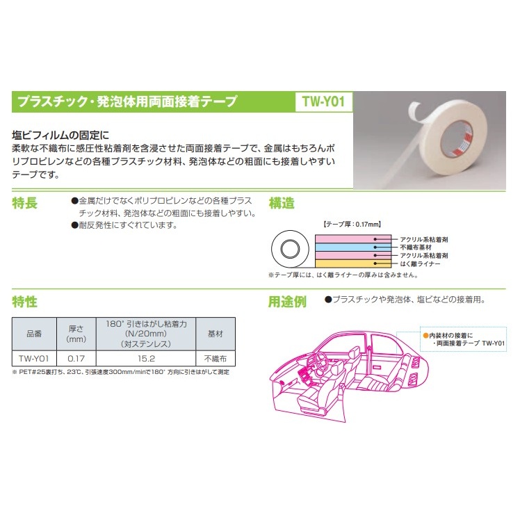 50mm×50m 両面テープ(0.17mm/プラスチック用)【EA944MG-39】