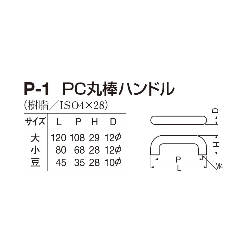 M4/68mm 雌ねじ取手(樹脂製・黒)【EA948BZ-2】